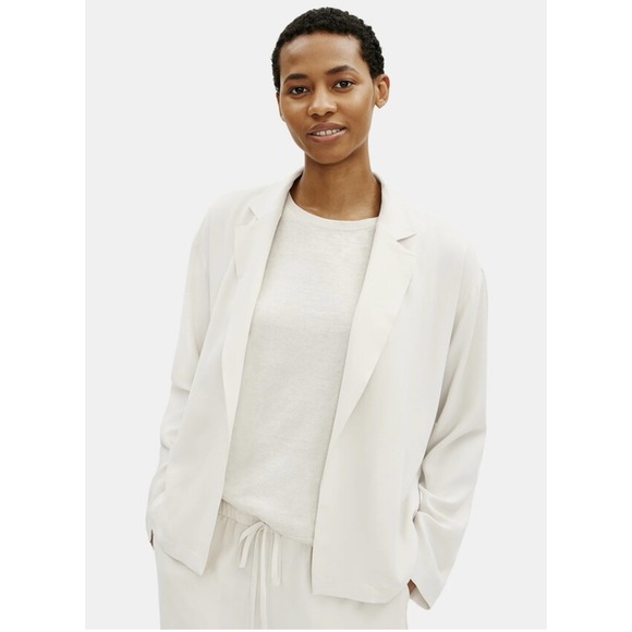 Eileen Fisher Jackets & Blazers - Eileen Fisher Textured Crepe Notch Collar Jacket‎ Size Medium Ivory Lyocell Boxy
